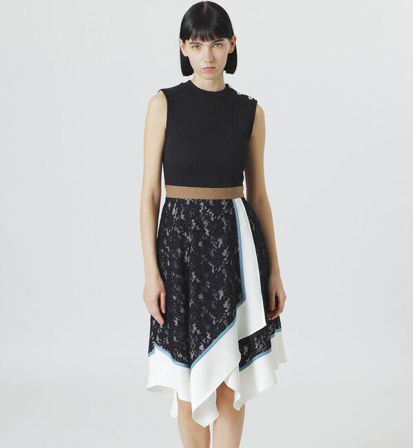  「【手洗い可】レースカラーブロックワンピース」|ワンピース|ブラック