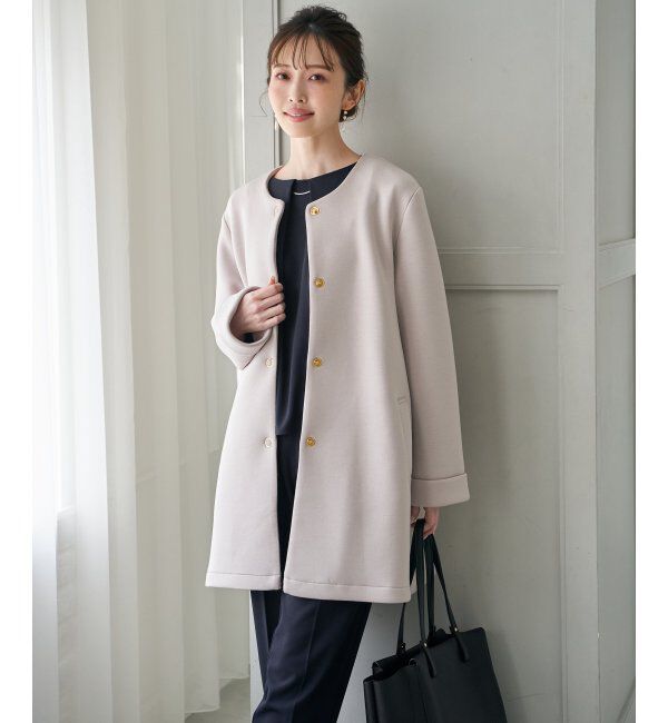 IKKA LOUNGE「ダンボールニットノーカラーコート」|その他|ベージュ