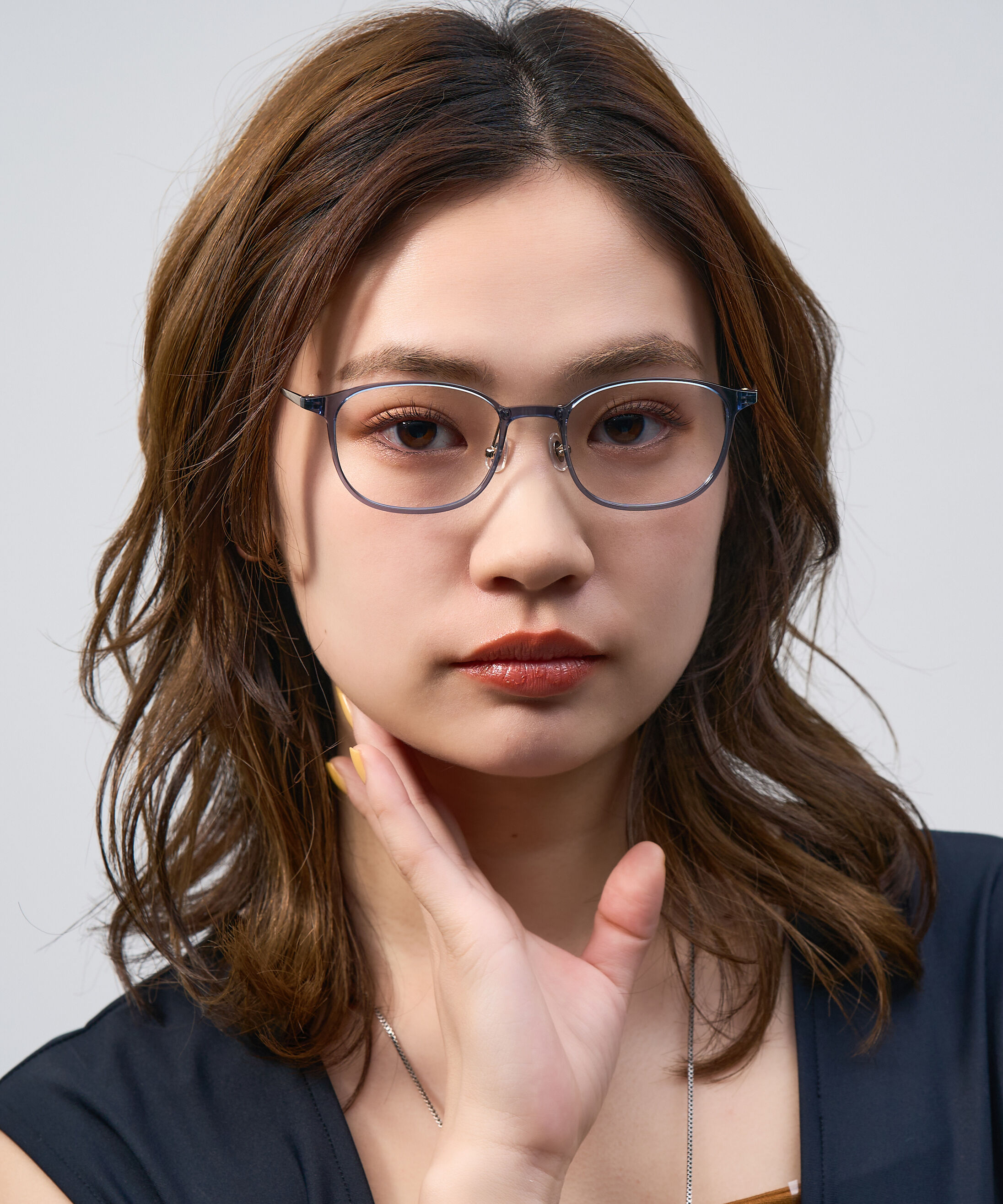  「ウェリントン型 軽量 メガネ｜ 軽量素材&times;チタン 大人可愛いメガネフレーム レンズ交換券付き」|メガネ|ブルー