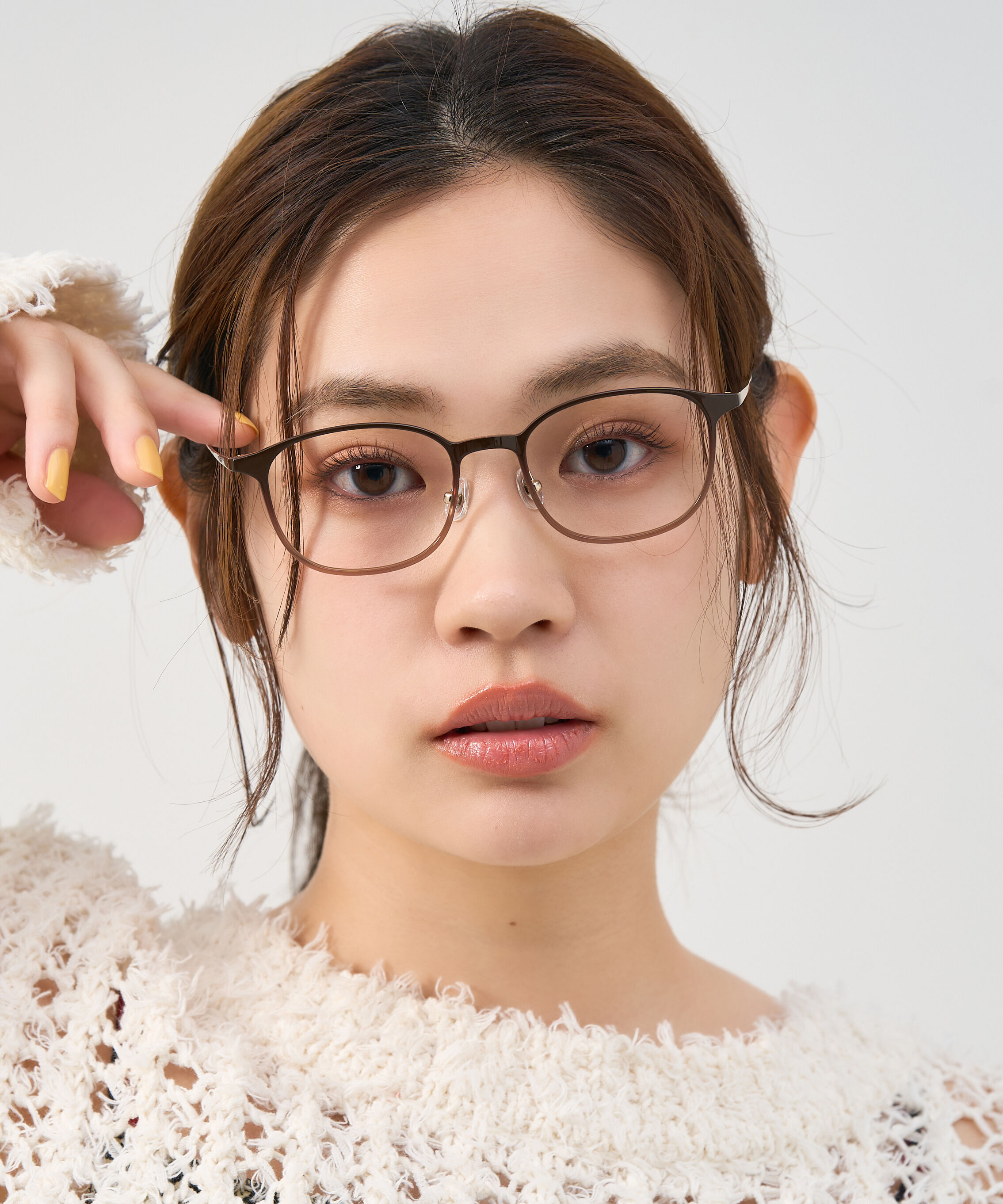  「ウェリントン型 軽量 メガネ｜ 軽量素材&times;チタン 大人可愛いメガネフレーム レンズ交換券付き」|メガネ|ブラウン