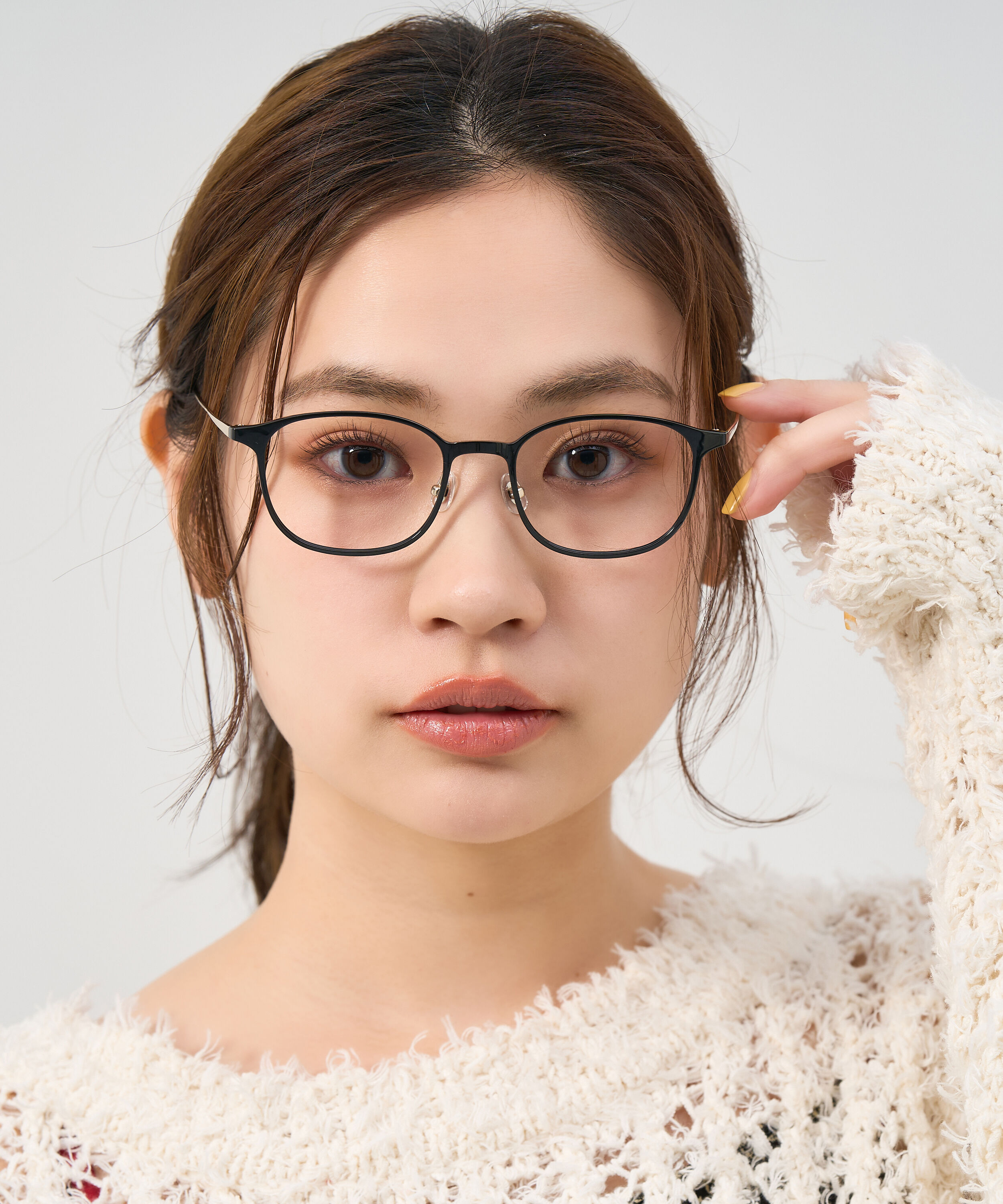  「ウェリントン型 軽量 メガネ｜ 軽量素材&times;チタン 大人可愛いメガネフレーム レンズ交換券付き」|メガネ|ブラック