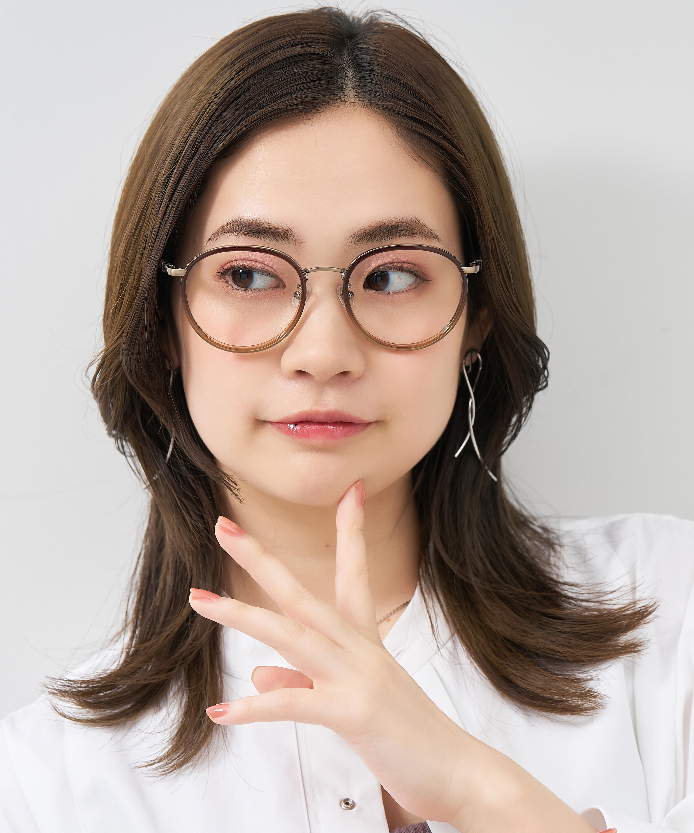  「[中顔面短縮みえメガネ]ボストン型 メガネ｜大きめサイズ 小顔効果 メタルフレーム レンズ交換券付」|メガネ|ブラウン