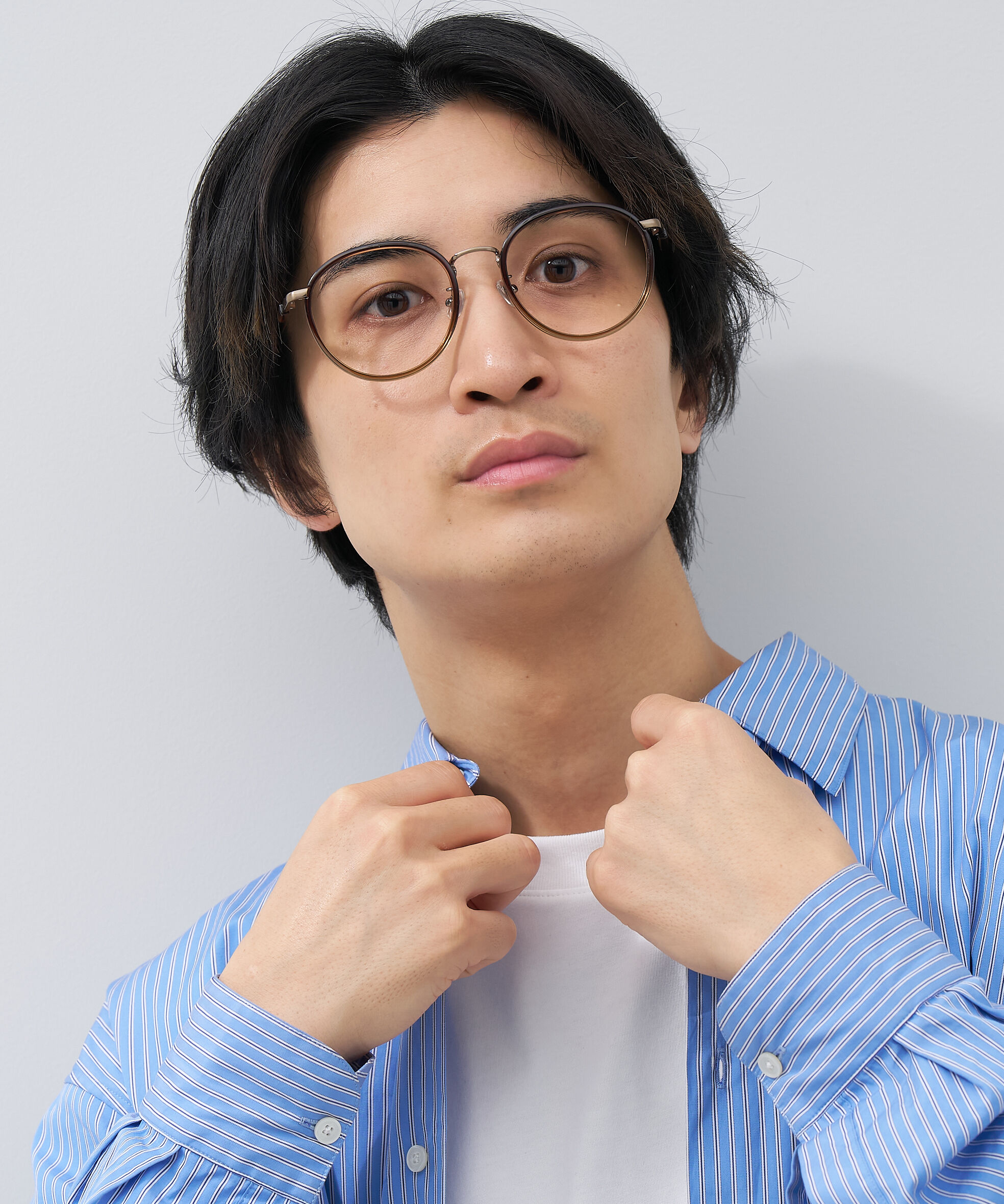  「[中顔面短縮みえメガネ]ボストン型 メガネ｜大きめサイズ 小顔効果 メタルフレーム レンズ交換券付」|メガネ|