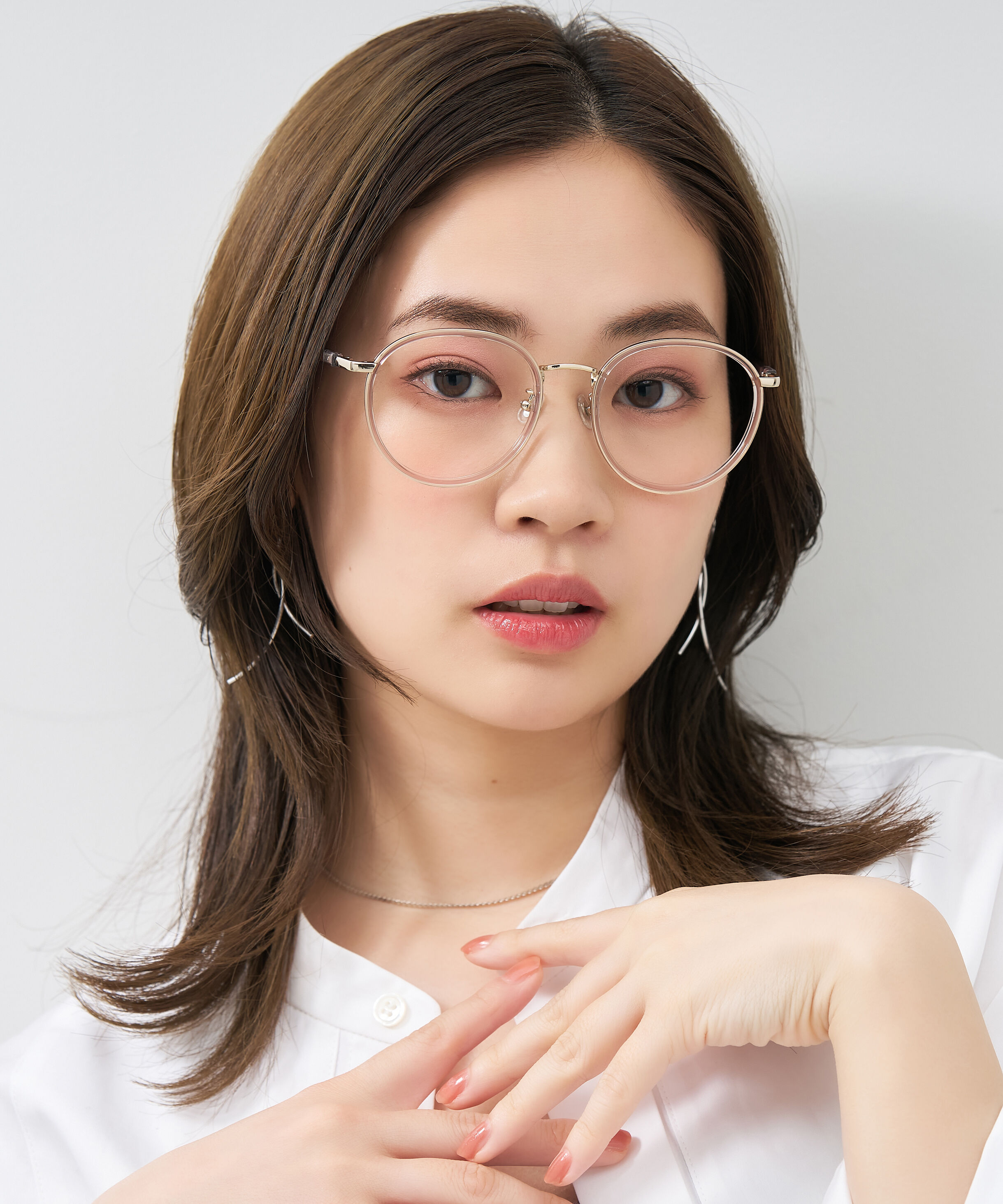  「[中顔面短縮みえメガネ]ボストン型 メガネ｜大きめサイズ 小顔効果 メタルフレーム レンズ交換券付」|メガネ|ピンク