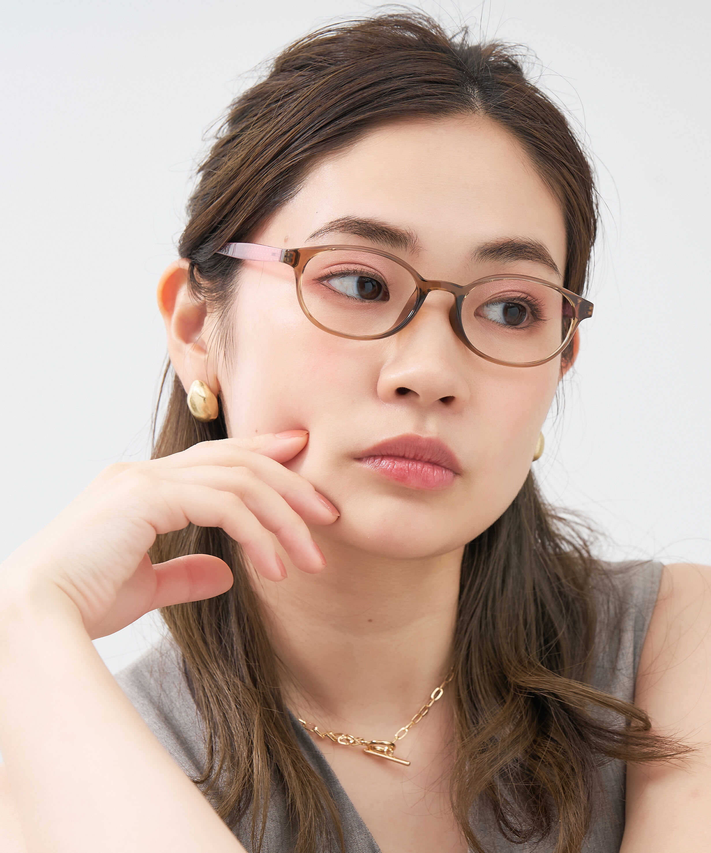  「オーバル型 メガネ｜黒縁 クリア ドット側 水玉 レンズ交換券付き 」|メガネ|ブラウン