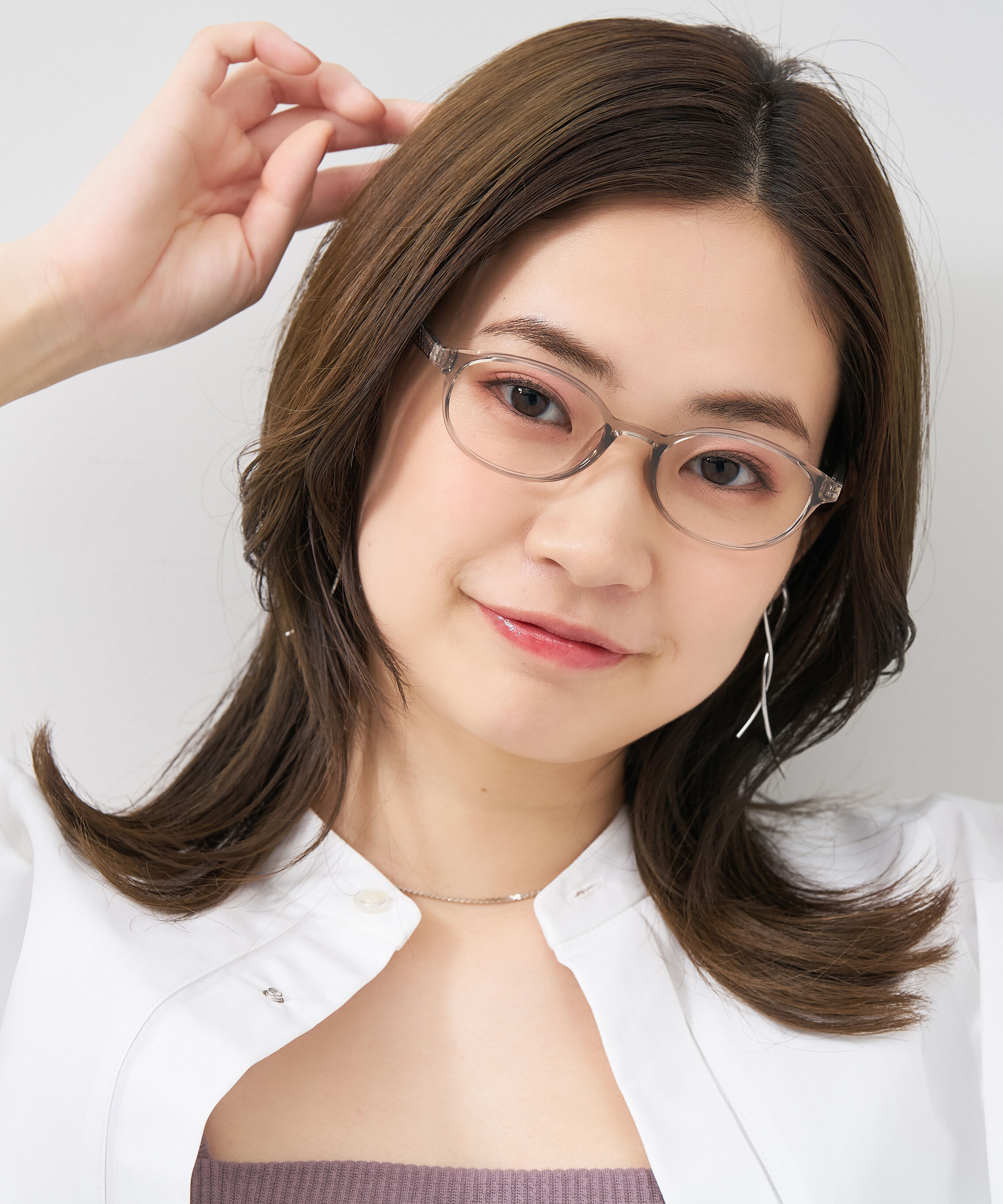  「オーバル型 メガネ｜黒縁 クリア ドット側 水玉 レンズ交換券付き 」|メガネ|グレー