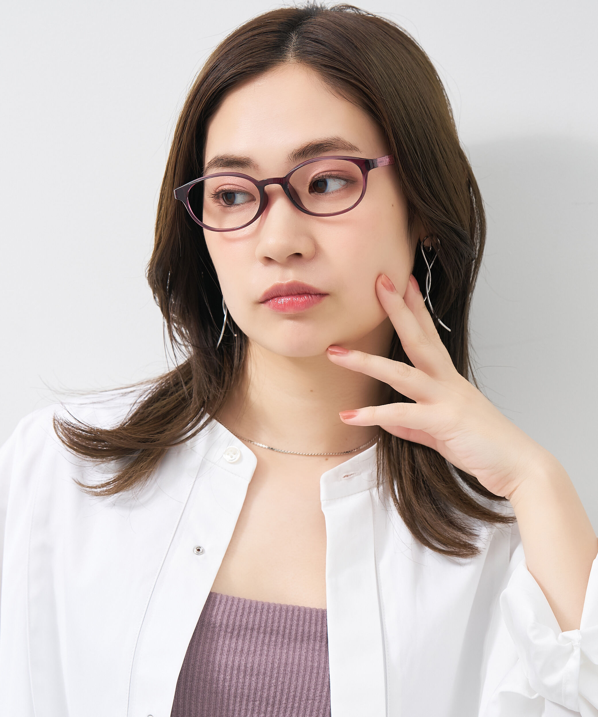  「オーバル型 メガネ｜黒縁 クリア ドット側 水玉 レンズ交換券付き 」|メガネ|パープル