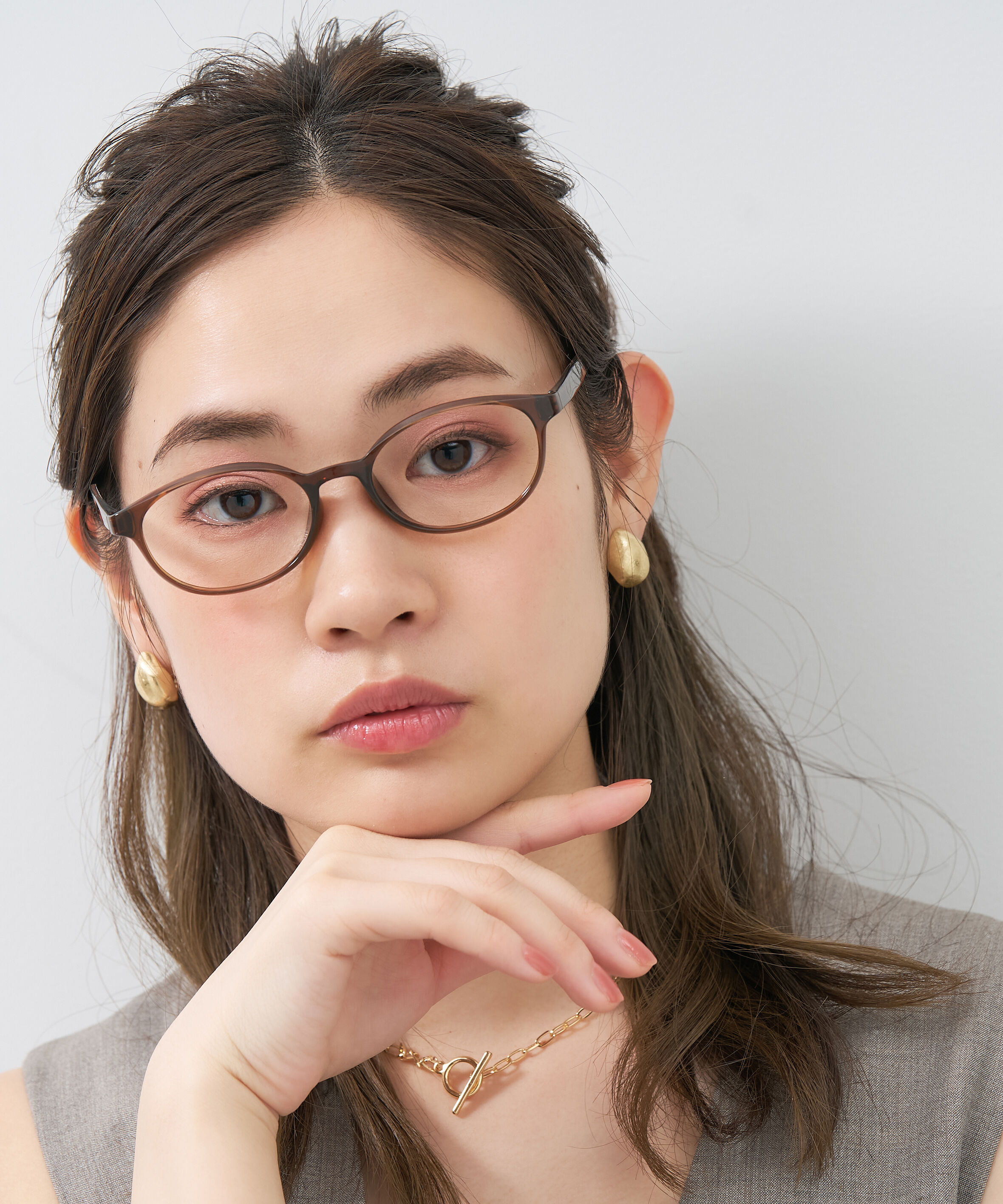  「オーバル型 メガネ｜黒縁 クリア ドット側 水玉 レンズ交換券付き 」|メガネ|ブラウン系その他1