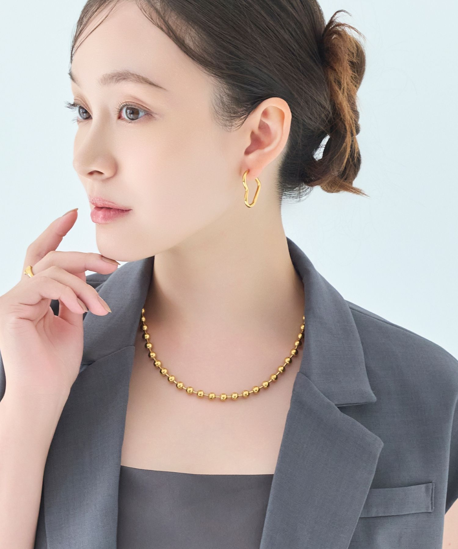 Phoebe「【金属アレルギー対応】グロウハートフープワンタッチピアス　ゴールド/ステンレス」|ピアス|