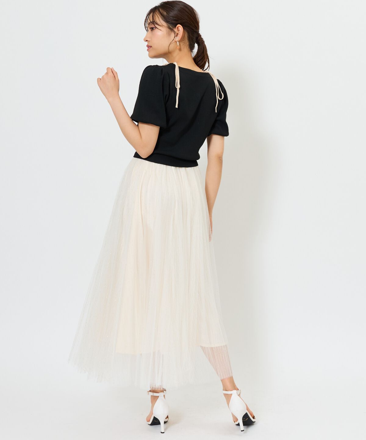 アンドクチュール「ラメストライプチュールフレアスカート」|フレア|