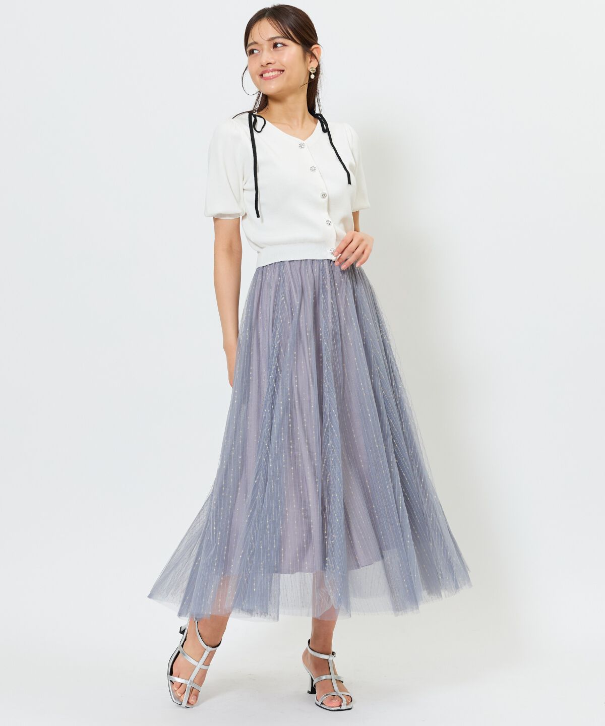 アンドクチュール「ラメストライプチュールフレアスカート」|フレア|