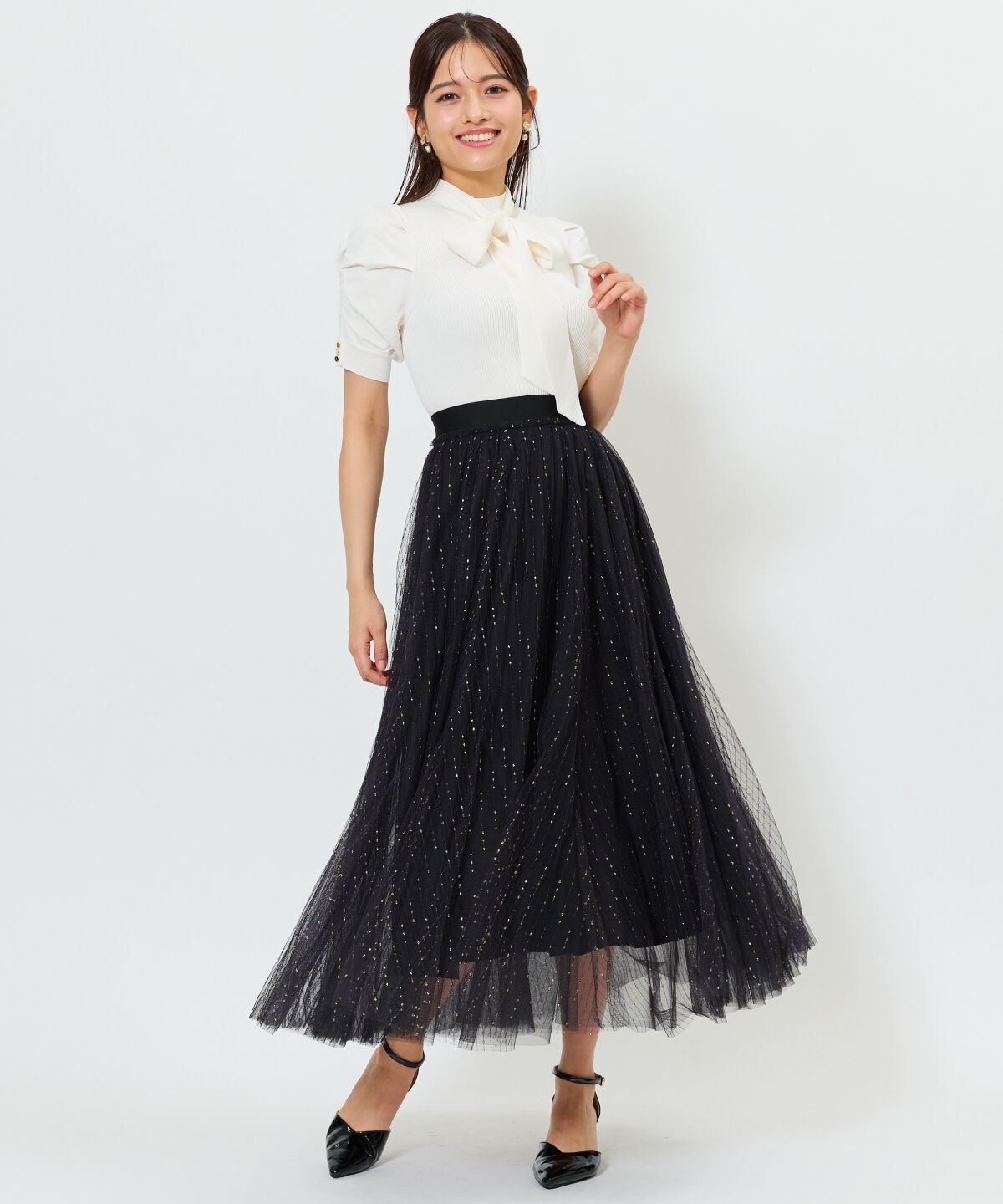 アンドクチュール「ラメストライプチュールフレアスカート」|フレア|