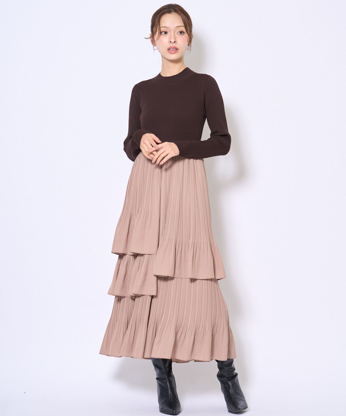 アンドクチュール「消しプリーツドッキングワンピース」|ワンピース|