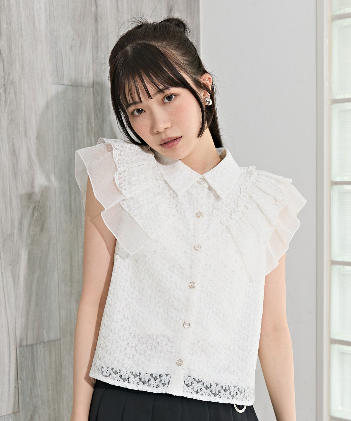 REDYAZEL「ラメレースフリルスリーブブラウス」|シャツ・ブラウス|