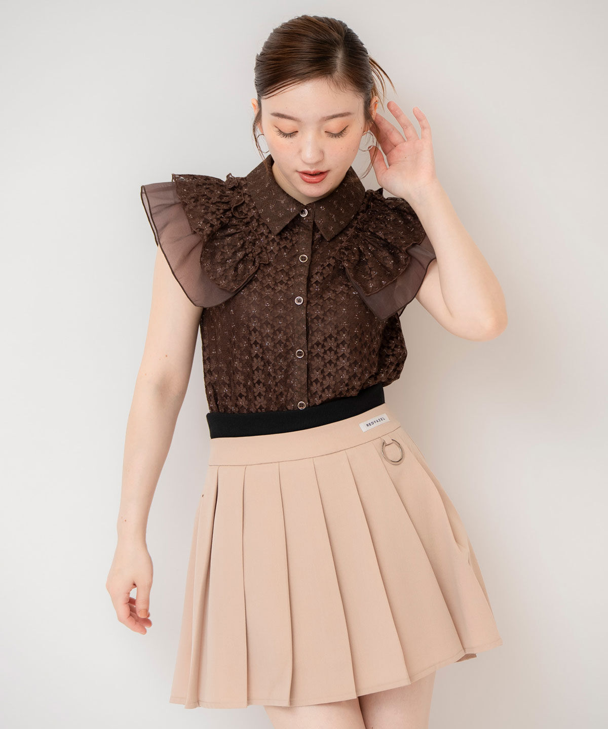 REDYAZEL「ラメレースフリルスリーブブラウス」|シャツ・ブラウス|