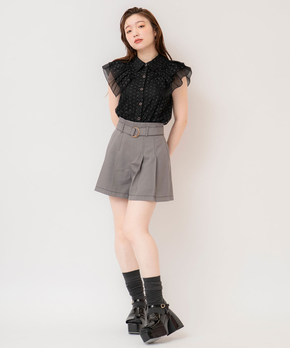 REDYAZEL「ラメレースフリルスリーブブラウス」|シャツ・ブラウス|