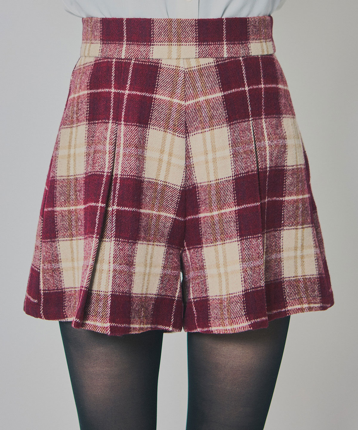 REDYAZEL「チェックタックショートパンツ」|キュロット|ボルドー