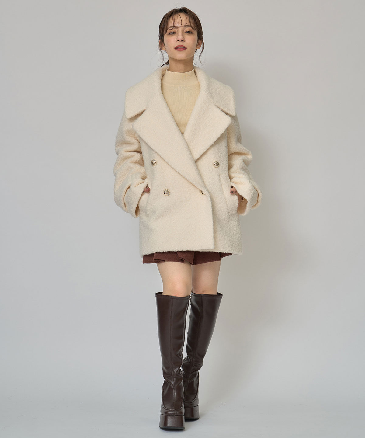 REDYAZEL「ボアダブルミドルコート」|ステンカラーコート|