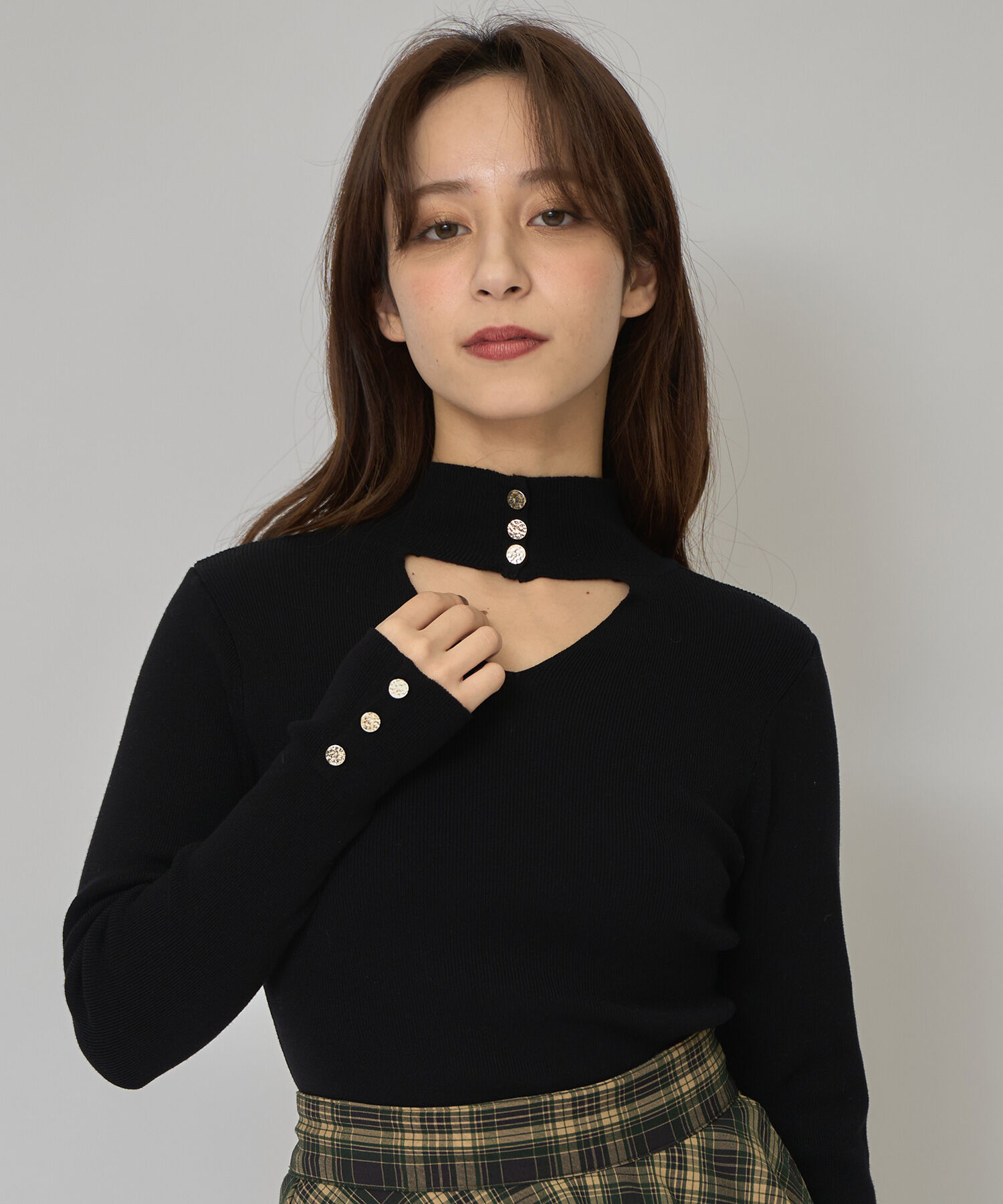 REDYAZEL「2WAYハイネックボタンニットトップス」|ニット・セーター|ブラック