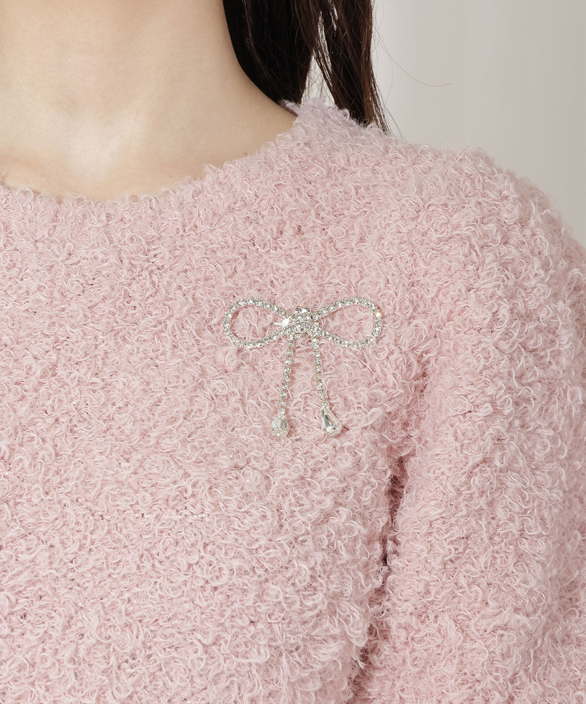 WILLSELECTION「リボンブローチ付きテディヤーンニット」|ニット・セーター|