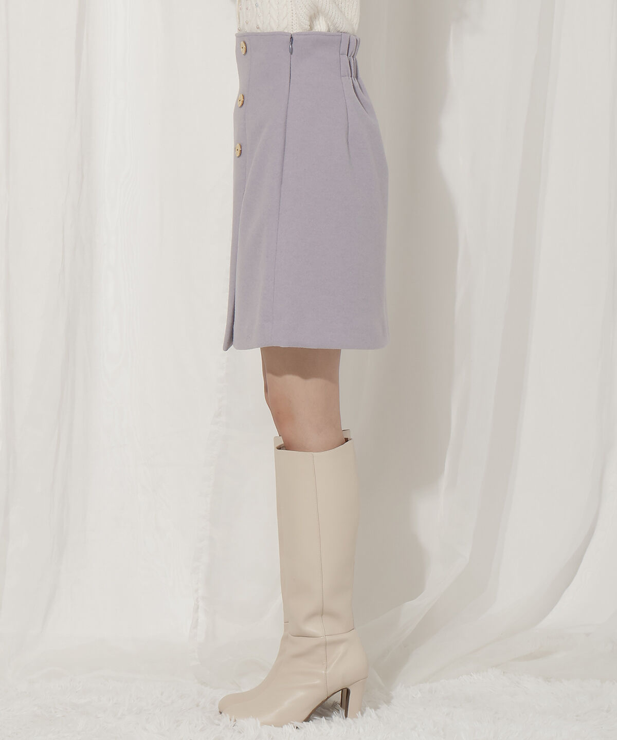 WILLSELECTION「ゴールドボタンアシメミニスカート」|台形|