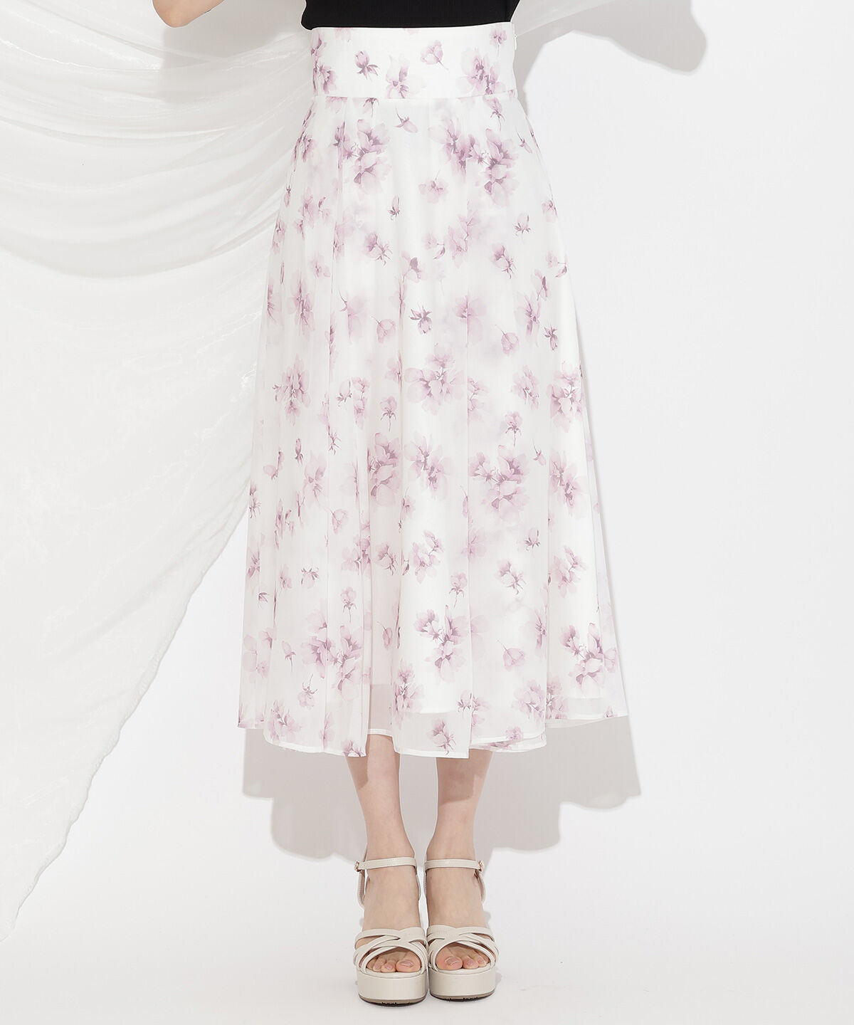 WILLSELECTION「ウォーターフラワープリントスカート」|フレア|