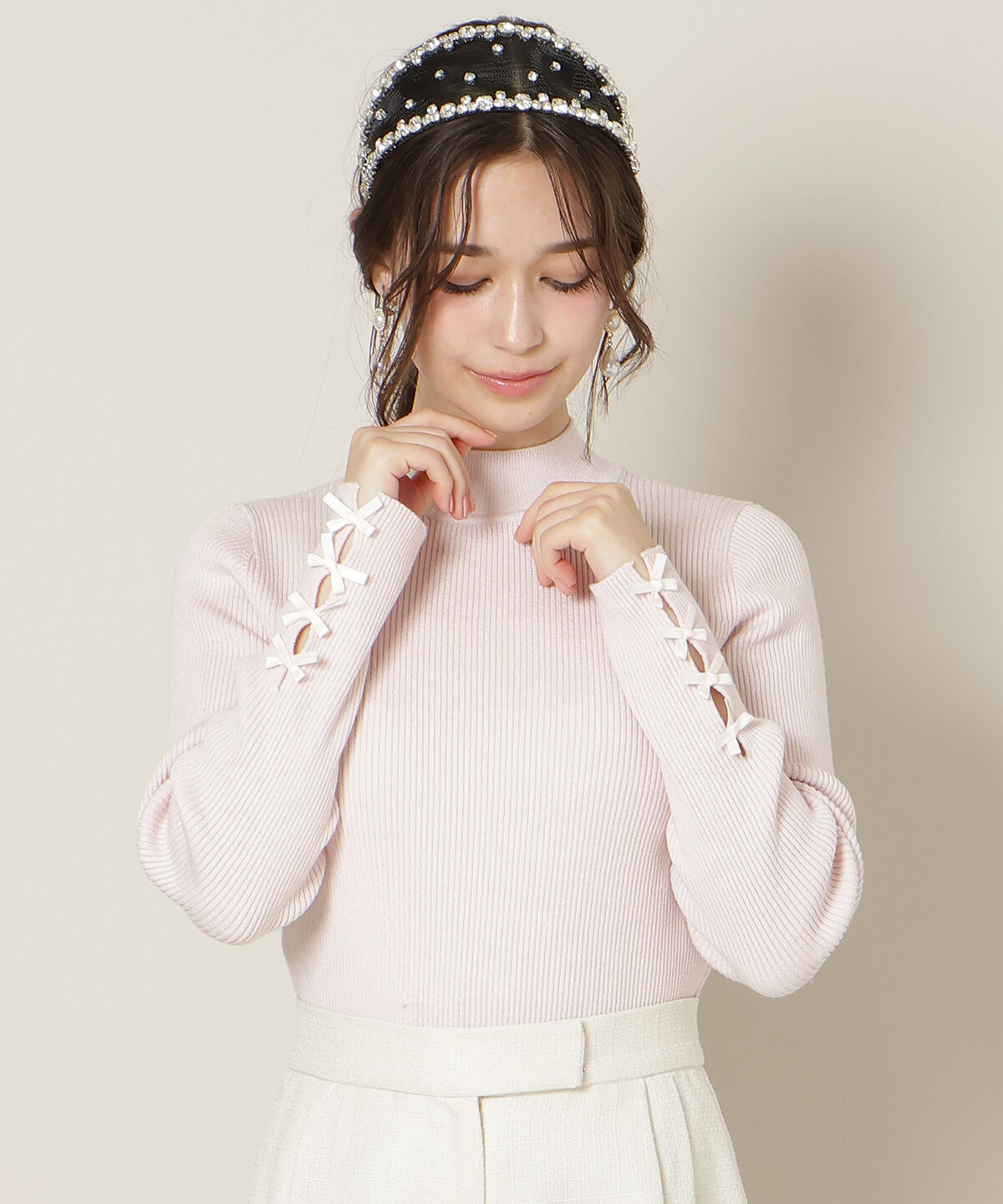 WILLSELECTION「袖リボンラメリブニット」|ニット・セーター|