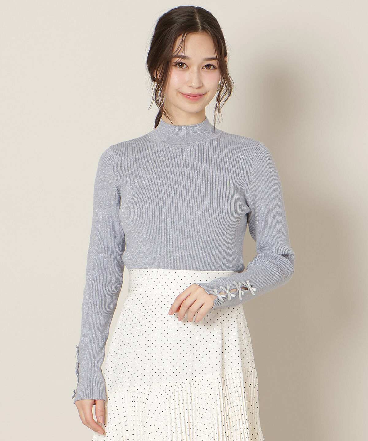 WILLSELECTION「袖リボンラメリブニット」|ニット・セーター|ブルー