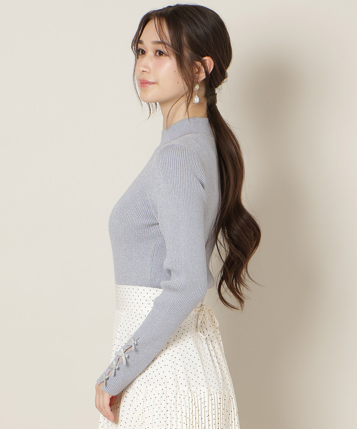 WILLSELECTION「袖リボンラメリブニット」|ニット・セーター|