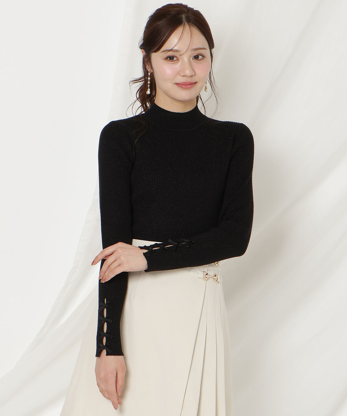 WILLSELECTION「袖リボンラメリブニット」|ニット・セーター|ブラック