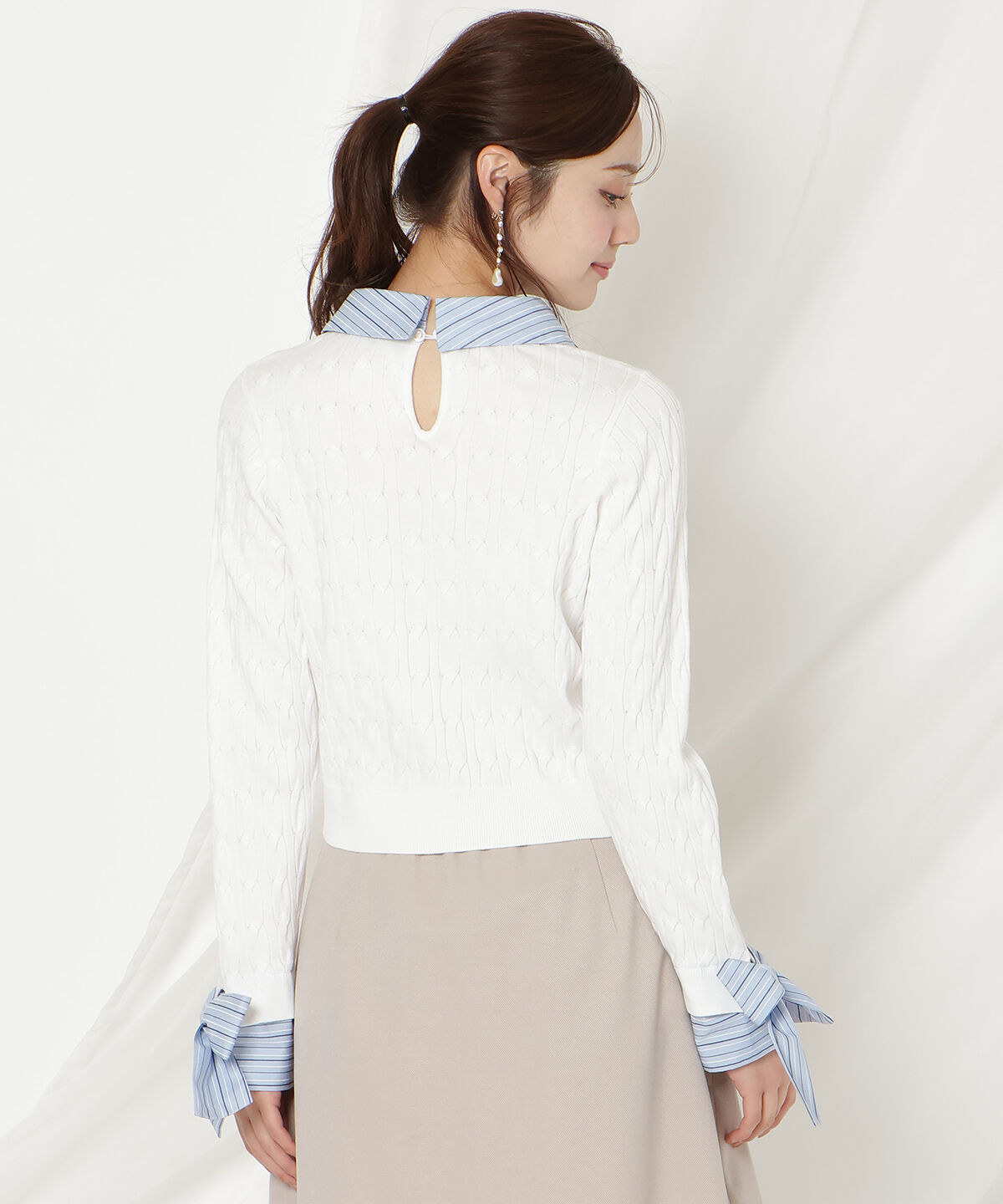 WILLSELECTION「リボンカフスドッキングケーブルニット」|ニット・セーター|