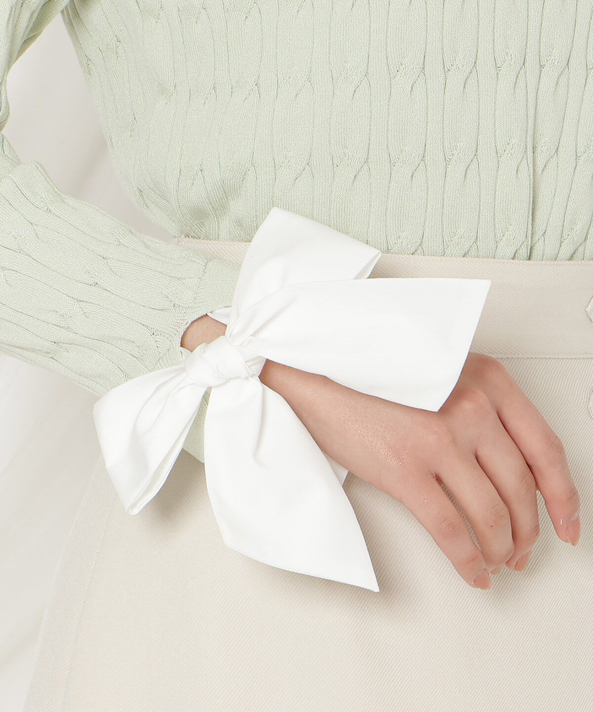 WILLSELECTION「リボンカフスドッキングケーブルニット」|ニット・セーター|