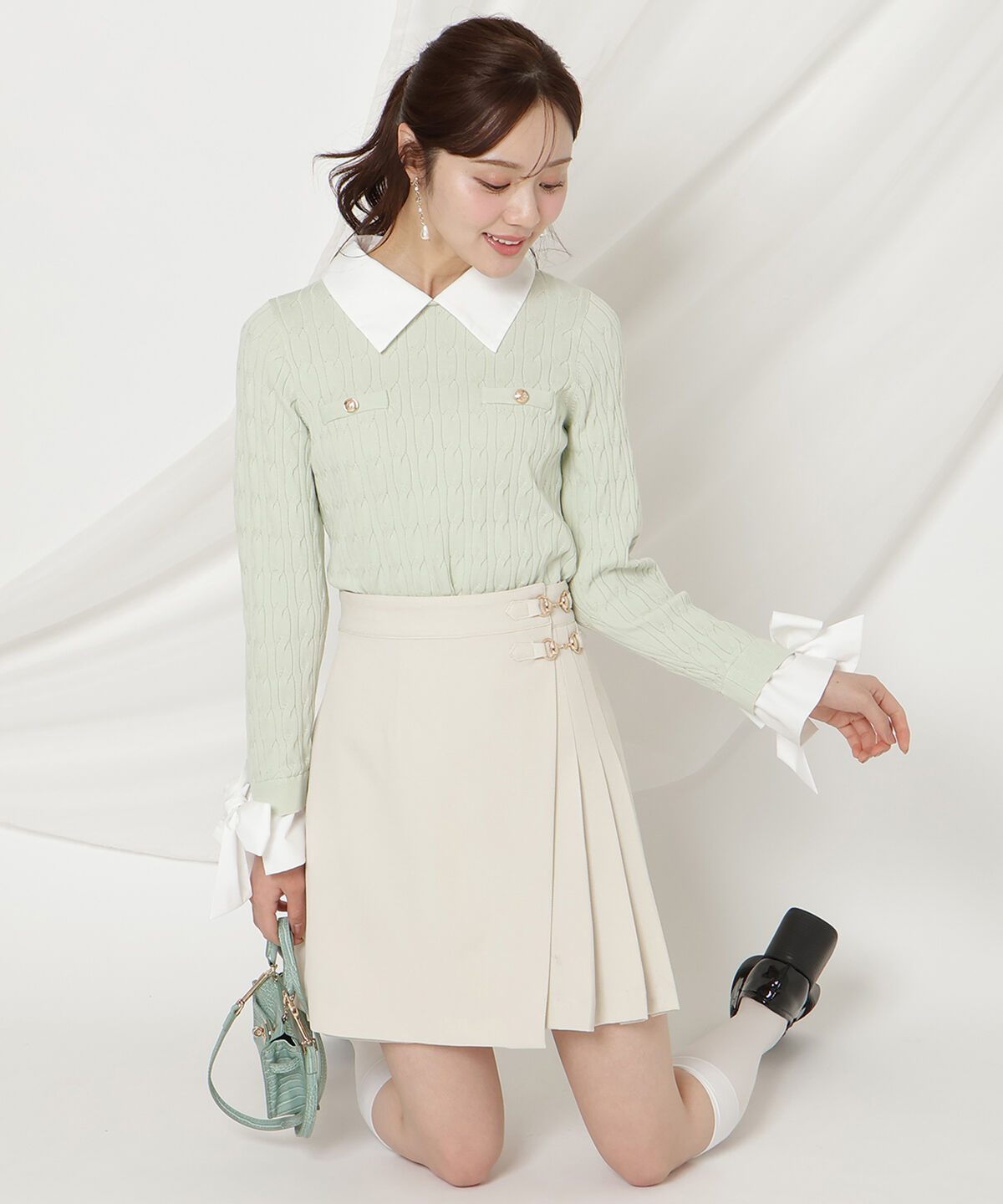 WILLSELECTION「リボンカフスドッキングケーブルニット」|ニット・セーター|