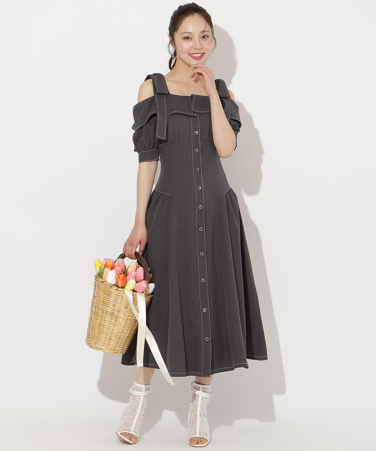 WILLSELECTION「リボンオフショルワンピース」|ワンピース|ﾁｬｺｰﾙｸﾞﾚｰ