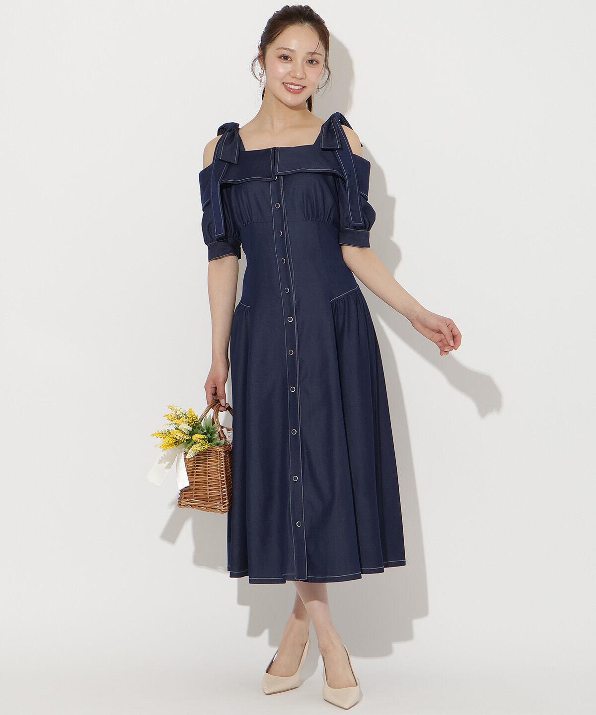 WILLSELECTION「リボンオフショルワンピース」|ワンピース|ネイビー