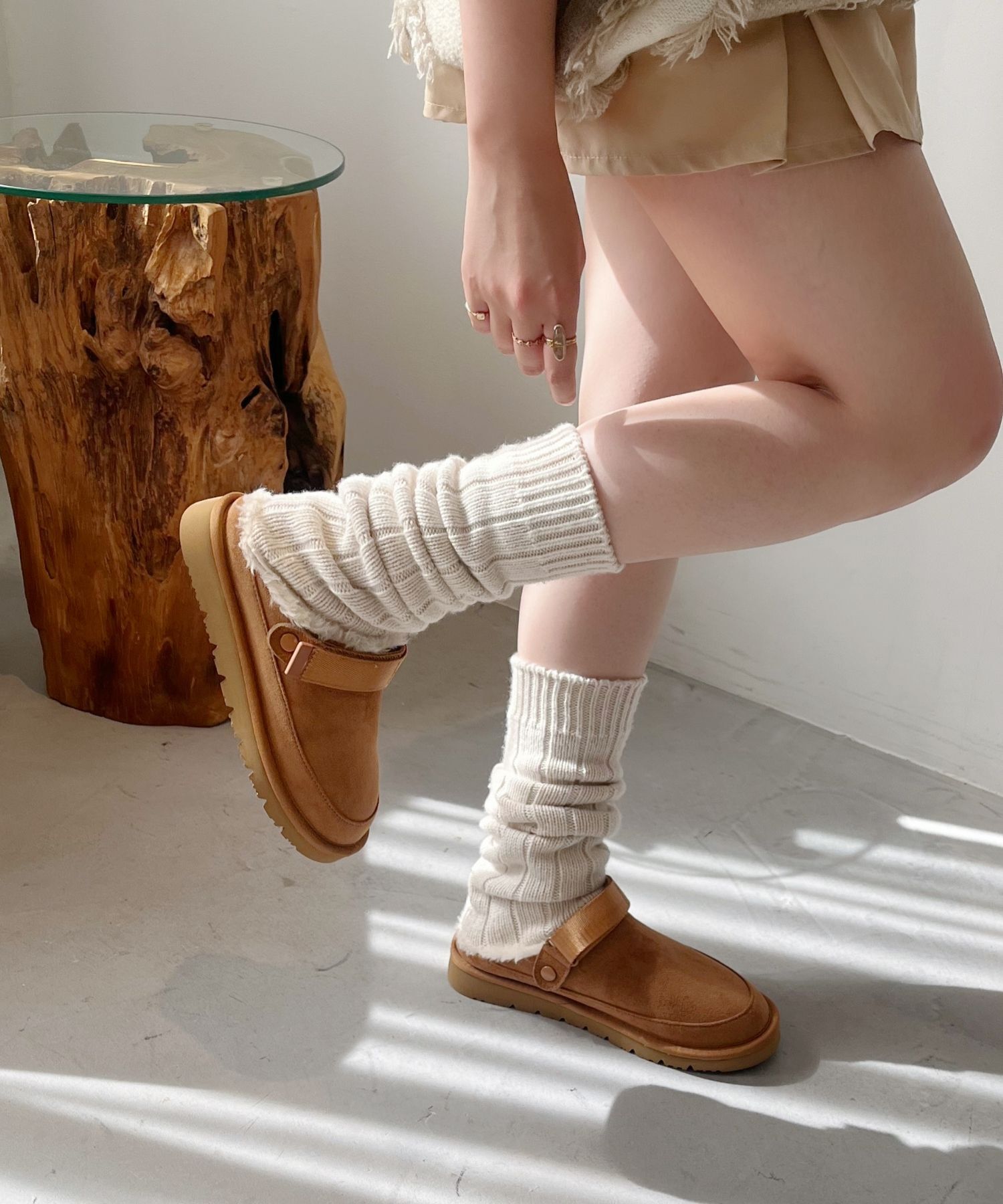 ORiental TRaffic「【 厚底 ・ 軽量 】 ムートン ベルト サンダル /55302 もこもこ 暖かい 防寒」|モカシン|