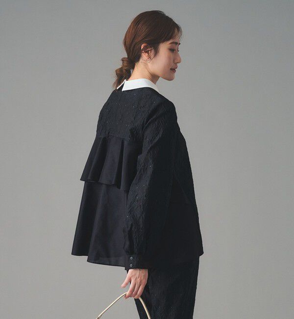 UNITED ARROWS「GISHA 2トーン ジャガード ブラウス」|シャツ・ブラウス|NAVY