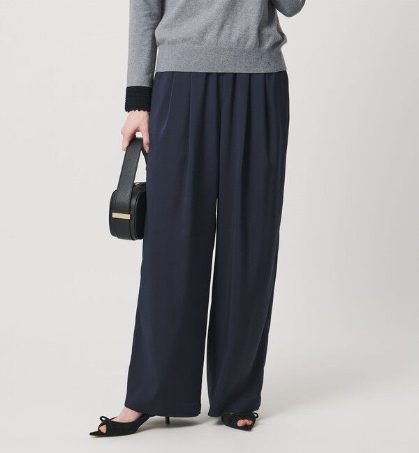 UNITED ARROWS「クリーン サテン ワイドパンツ ‐ウォッシャブル‐」|チノ|NAVY