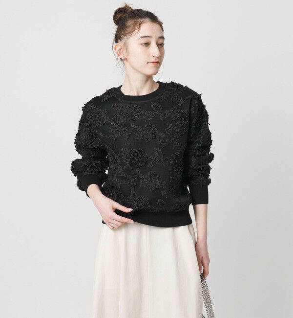 UNITED ARROWS「エンブロイダリーフラワー メッシュ ニット」|ニット・セーター|BLACK
