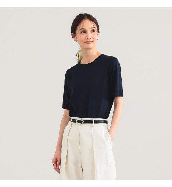 Demi-Luxe BEAMS 「シルク ハーフスリーブ プルオーバー」|ニット・セーター|NAVY