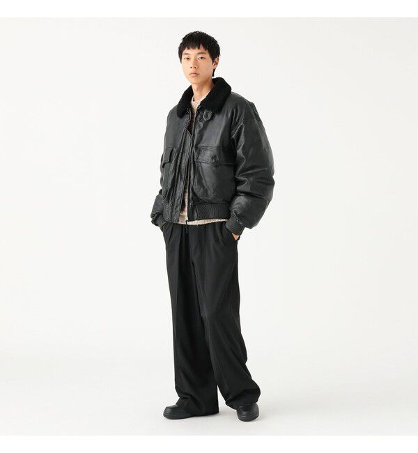 BEAMS「ワイドショートフィット G-1 シープレザー ダウンジャケット」|ブルゾン・スタジャン|