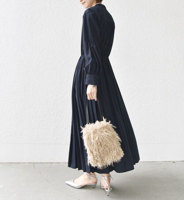 SHIPS for women「〈手洗い可能〉ドット / 花柄 バンドカラー サイド プリーツ ワンピース」|ワンピース|