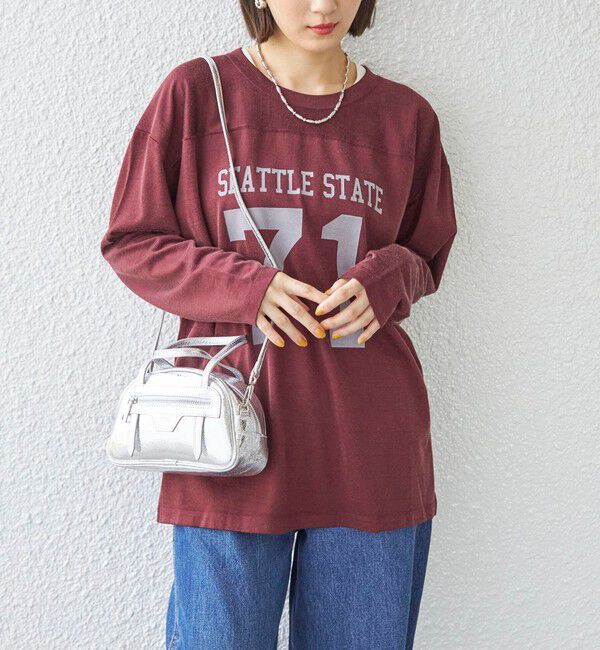 SHIPS for women「〈洗濯機可能〉Odub:フットボール TEE◇」|Tシャツ・カットソー|ワイン