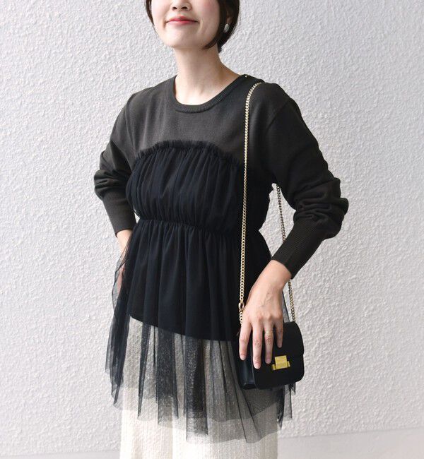 SHIPS for women「* 〈手洗い可能〉チュール ドッキング ニット ◇」|ニット・セーター|