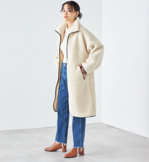 SHIPS for women「* 〈手洗い可能〉パイピング ドルマン ボア コート ◇」|その他|