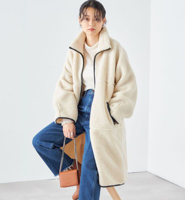 SHIPS for women「* 〈手洗い可能〉パイピング ドルマン ボア コート ◇」|その他|