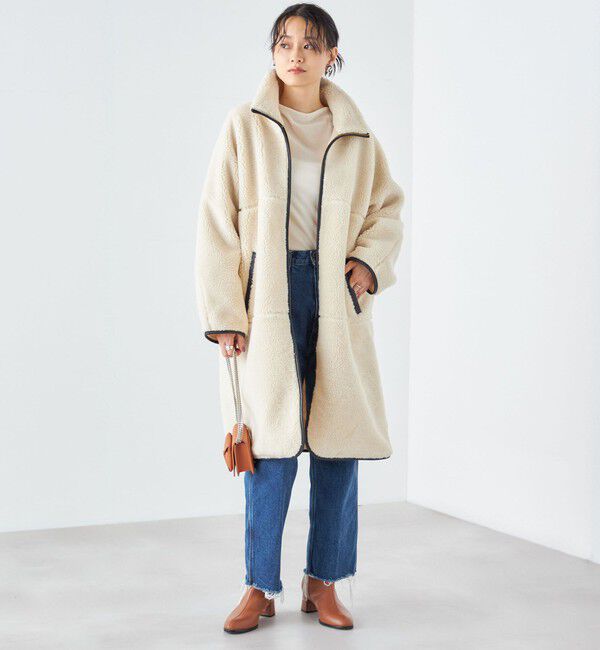 SHIPS for women「* 〈手洗い可能〉パイピング ドルマン ボア コート ◇」|その他|