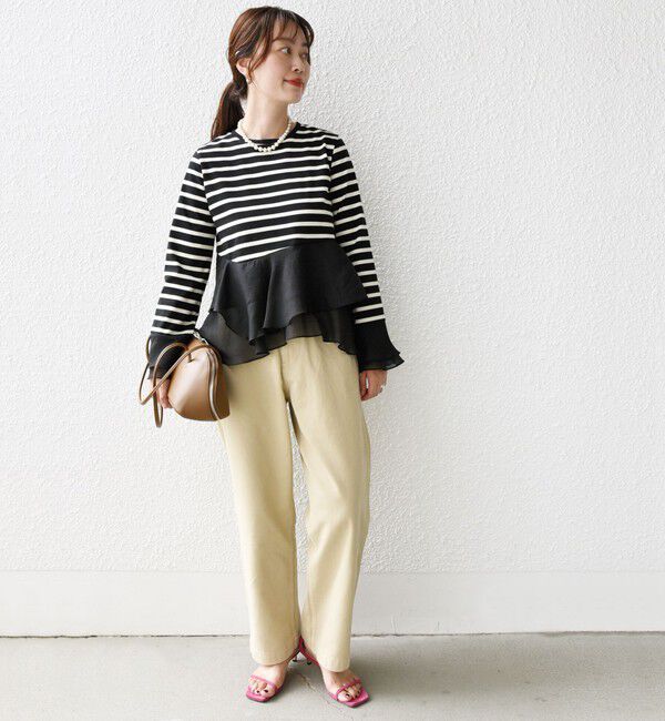 SHIPS for women「【WEB限定】〈手洗い可能〉ボーダー フリル ティアード プルオーバー」|Tシャツ・カットソー|