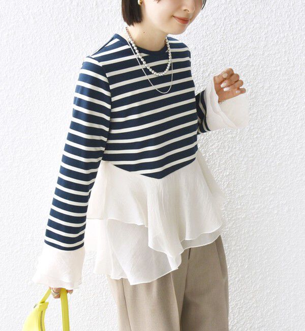 SHIPS for women「【WEB限定】〈手洗い可能〉ボーダー フリル ティアード プルオーバー」|Tシャツ・カットソー|