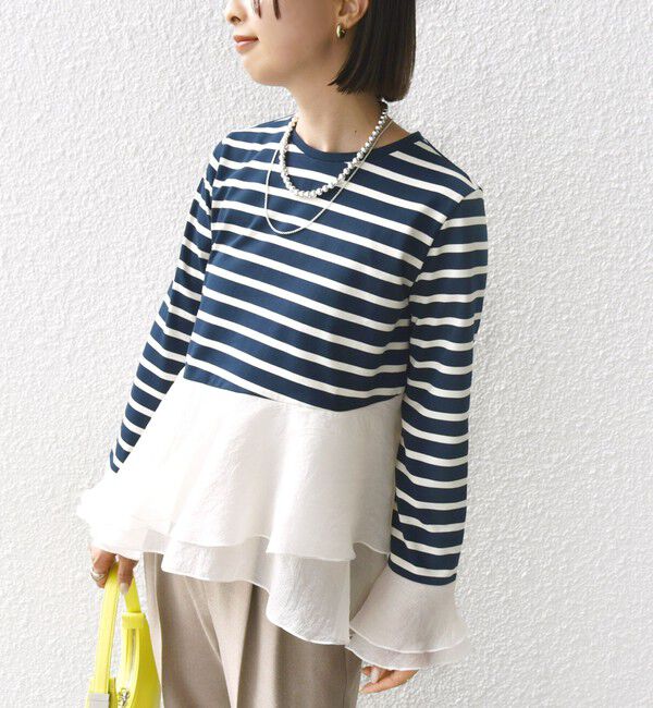 SHIPS for women「【WEB限定】〈手洗い可能〉ボーダー フリル ティアード プルオーバー」|Tシャツ・カットソー|